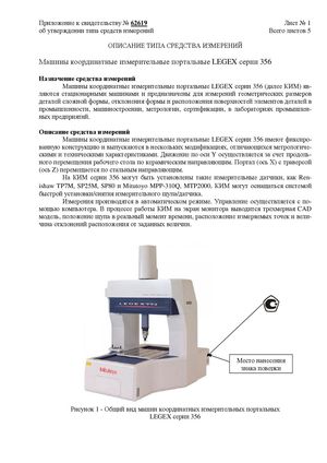 Госреестр. Описание типа СИ 64249-16 MITUTOYO Машины координатные измерительные портальные LEGEX серии 356